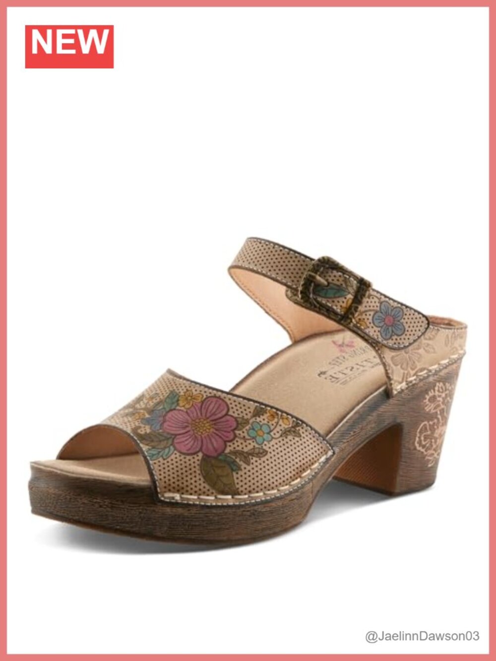 Women's Hand-Painted Leather Slide Sandals with Hook & Loop Closure and